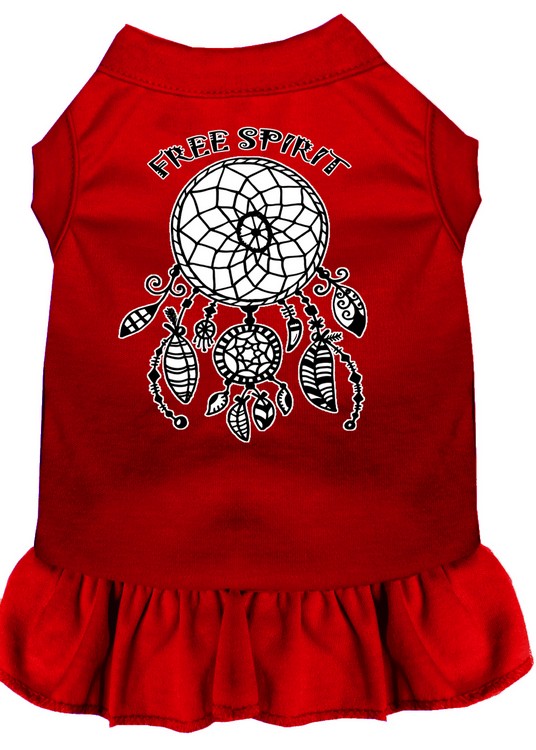 Free Spirit Screen Print Dog Dress Red XS